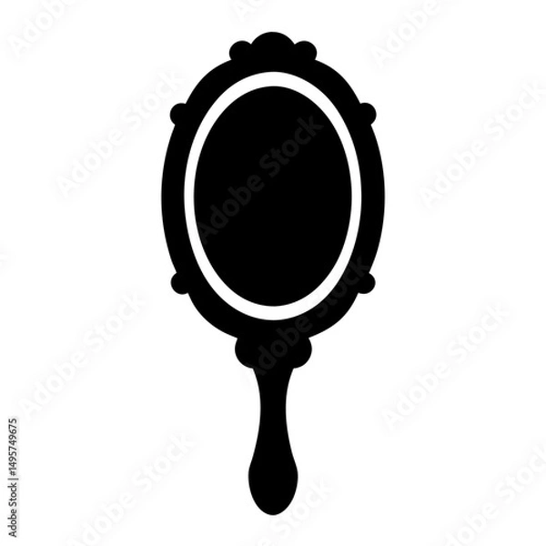 Fototapeta Vintage hand mirror silhouette with ornate frame and decorative handle design