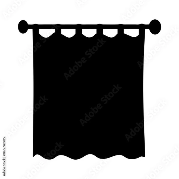 Fototapeta Elegant black curtain hanging from a rod with decorative round ends