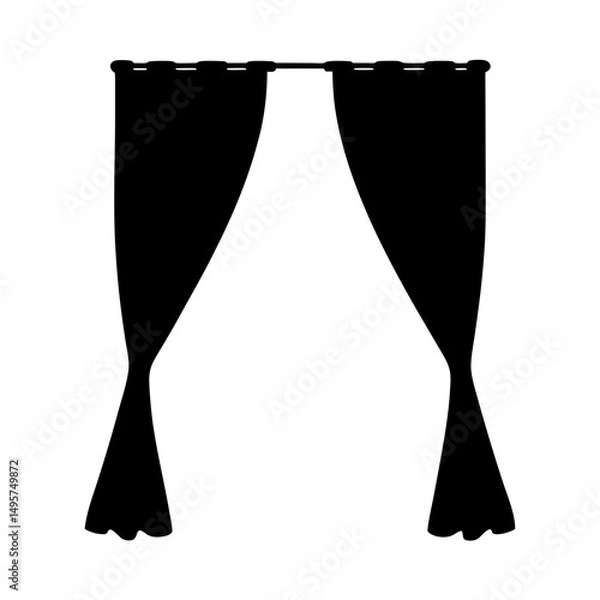 Fototapeta Simple Silhouette of Curtains on a Rod, Partially Opened for Light