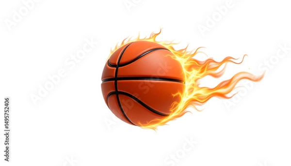 Fototapeta Flaming Basketball Floating with Dynamic Flames on White Background