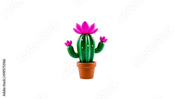 Obraz Neon Cactus with Blooming Flowers on White Background