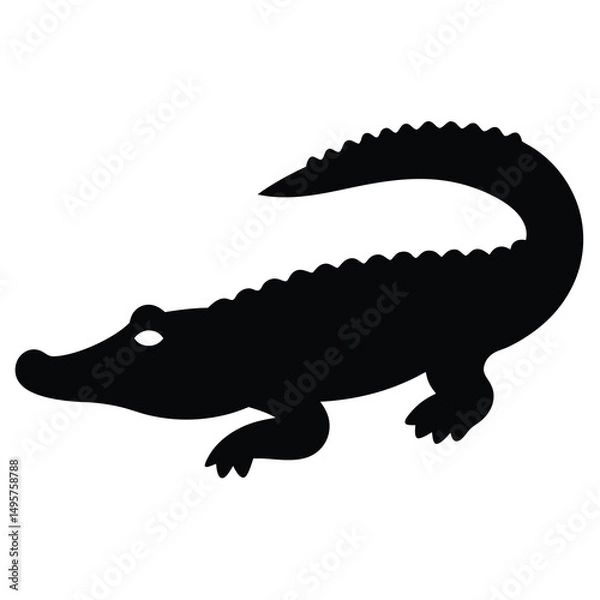 Fototapeta Silhouette of a menacing alligator with a powerful curved tail on white