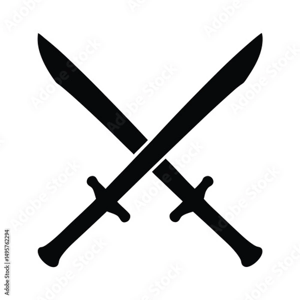 Fototapeta Crossed Shuang Gou Swords of Chinese Origin in Black Silhouette Design