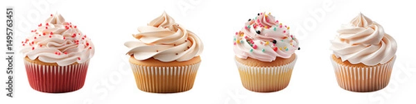 Fototapeta Collection set of cupcakes with icing isolated on transparent background
