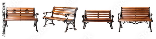 Obraz Collection, set of wooden park benches isolated on transparent background