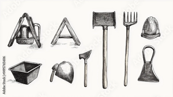 Fototapeta Labor day concepts. Symbols associated with Labor day and construction equipment and representations of manual labor. generated AI Illastration.