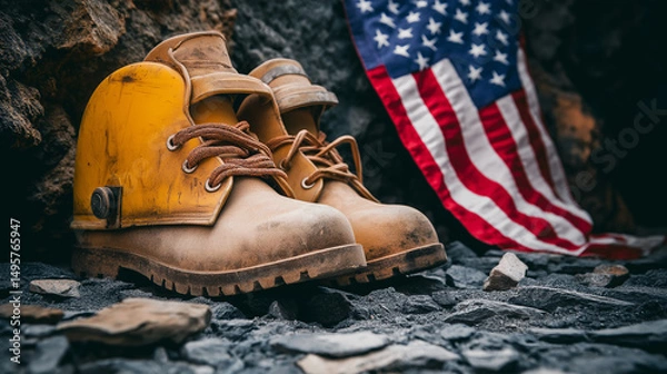 Fototapeta Labor day concepts. Symbols associated with Labor day and construction equipment and representations of manual labor. generated AI Illastration.