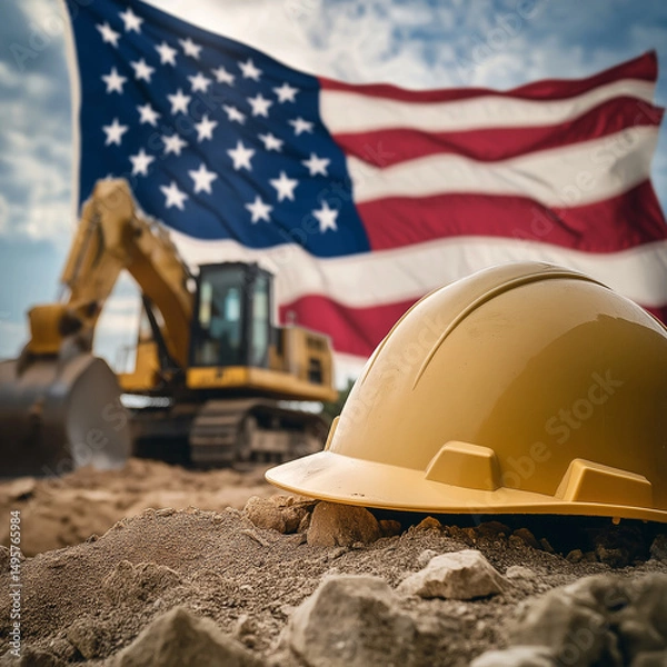 Fototapeta Labor day concepts. Symbols associated with Labor day and construction equipment and representations of manual labor. generated AI Illastration.