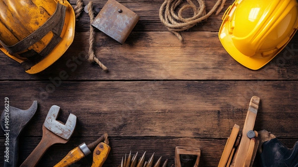 Fototapeta Labor day concepts. Symbols associated with Labor day and construction equipment and representations of manual labor. generated AI Illastration.