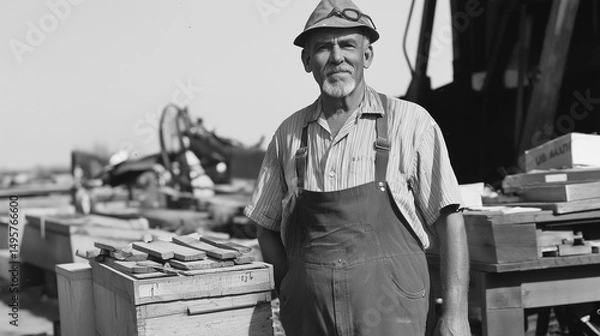 Fototapeta Labor day concepts. Symbols associated with Labor day and construction equipment and representations of manual labor. generated AI Illastration.