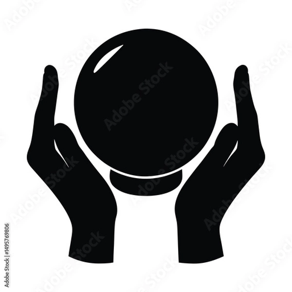 Fototapeta Mystical Crystal Ball Held by Hands, Predicting the Future in Darkness