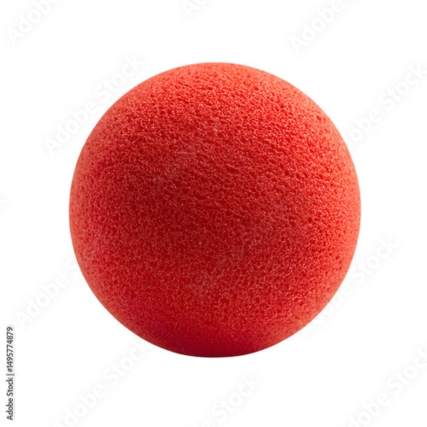 Fototapeta Red clown nose close up macro photo of sponge ball for party and costume use on transparent background