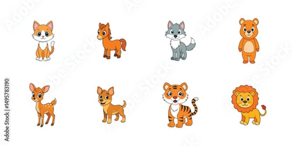 Fototapeta Bundle of vector cartoon animal on white background