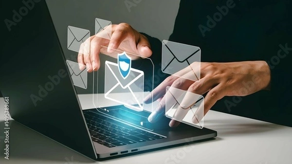 Fototapeta Secure Email Management on Laptop Computer