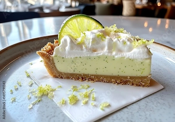 Obraz A slice of key lime pie on a white plate
