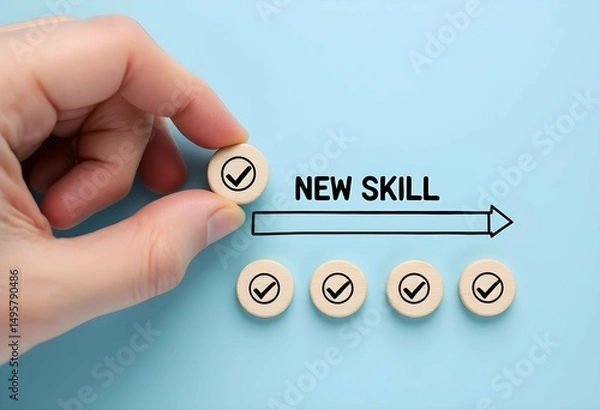 Fototapeta Acquiring New Skills Progress Concept with Checkmarks