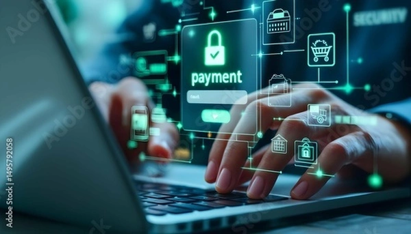 Fototapeta Secure Online Payment Process on Laptop Computer