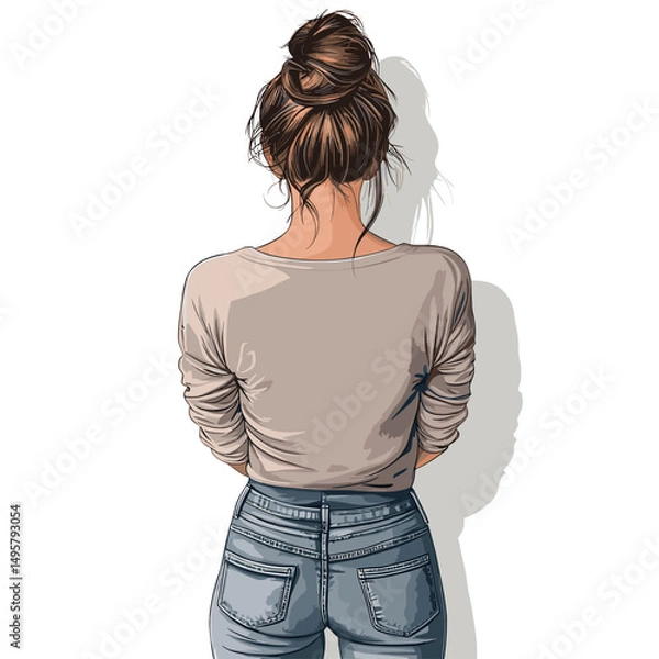 Fototapeta vector drawing of a girl view from the back .Generative AI