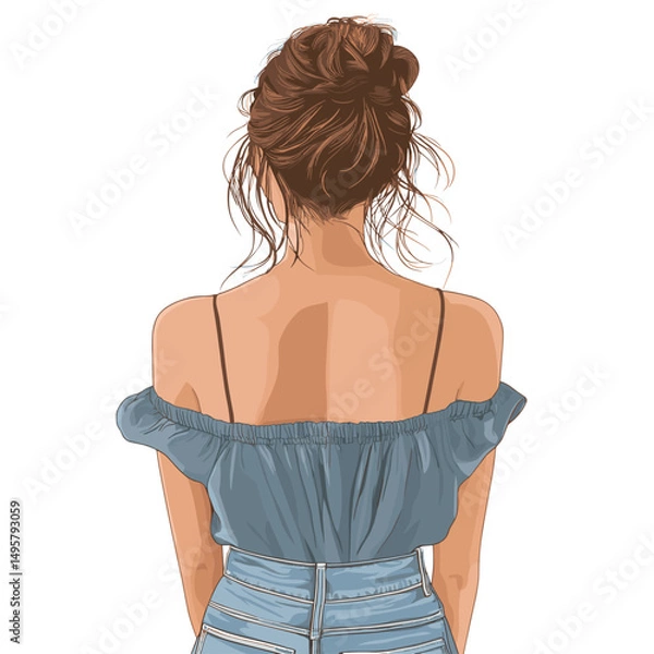 Fototapeta vector drawing of a girl view from the back .Generative AI