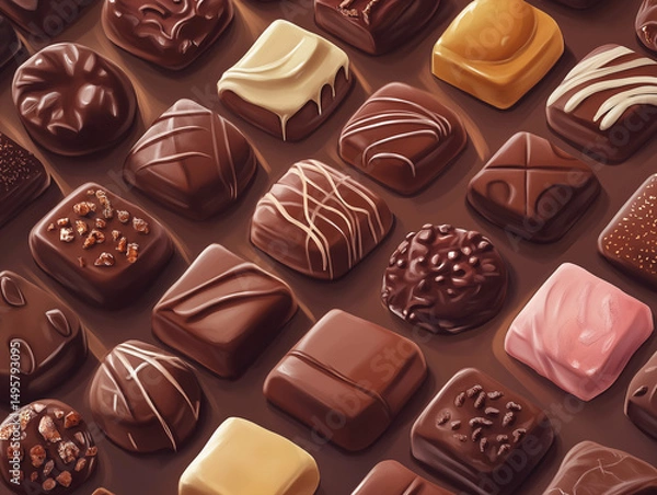Fototapeta A tempting assortment of gourmet chocolates in various shapes and flavors