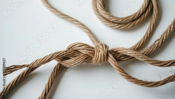 Fototapeta Jute twine isolated against a background. Natural rope used for decoration and packaging. Coarse threads. Twine.