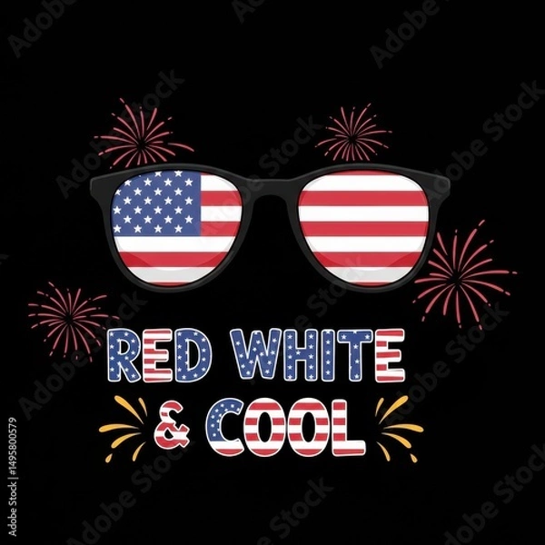 Fototapeta Sunglasses with American flag pattern and fireworks for 4th of July  