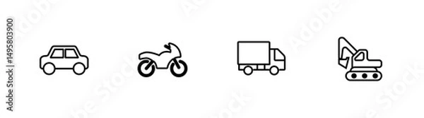 Fototapeta Vehicle Line Editable Icon set. Containing car, bike, bicycle, motorbike, bus, and more. Editable stroke. Vector illustration
