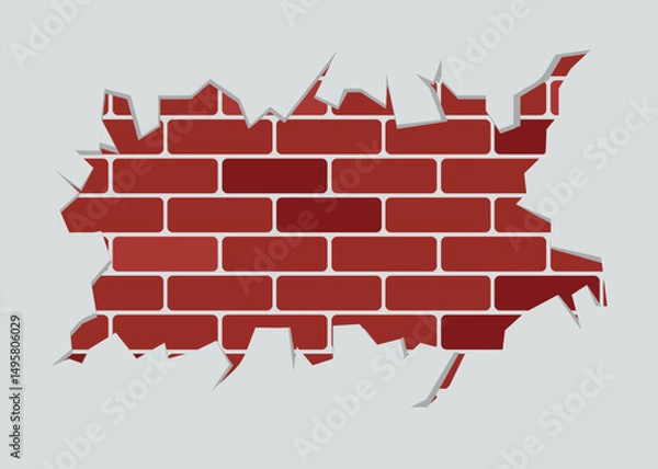 Obraz Illustration of Broken Peeling White Wall with Exposed Red Blocks.