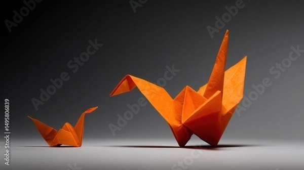 Obraz Orange Origami Cranes: A Study in Size and Proportion