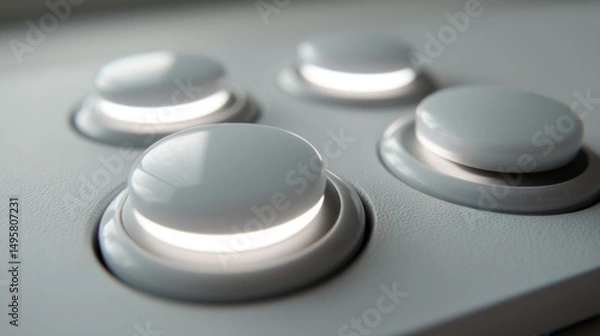Fototapeta Illuminated White Buttons: A Close-Up of Modern Technology