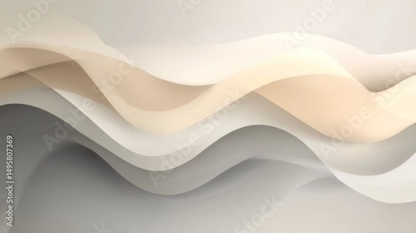 Obraz Abstract Beige and Gray Waves: A Serene Digital Artwork