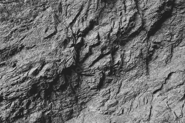 Obraz Empty grey stone wall on cave surface for abstract background and texture. Template for design, natural patterns, space for work, banner,seamless wallpaper, close up.