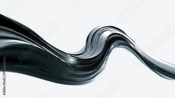 Obraz Abstract Dark Gray Swirling Wave, Elegant 3D Rendered Flowing Liquid Metal Design
