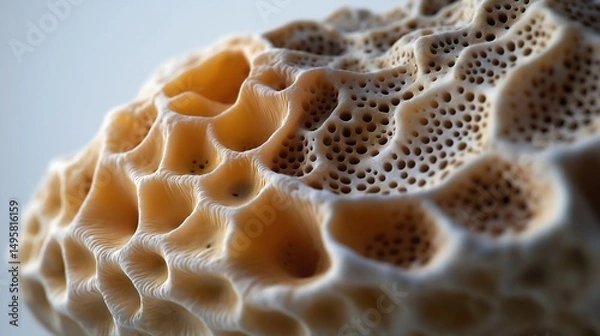 Obraz A macro shot of a coral fragment, highlighting its porous, honeycomb-like structure.
