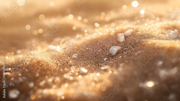 Fototapeta A macro shot of fine beach sand with tiny seashell fragments mixed in.