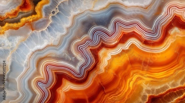Fototapeta A macro shot of polished agate, capturing its swirling natural patterns and vibrant colors.