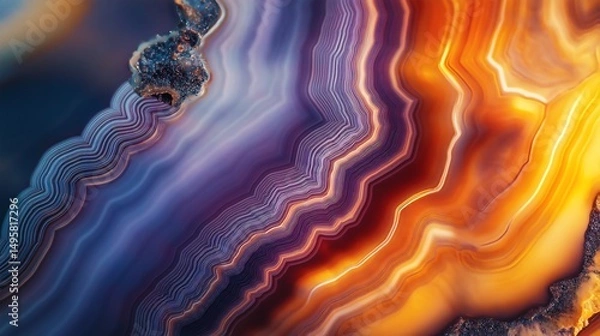Fototapeta A macro shot of polished agate, capturing its swirling natural patterns and vibrant colors.