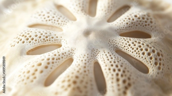 Fototapeta An extreme macro of a sand dollar, showcasing its delicate perforated structure.