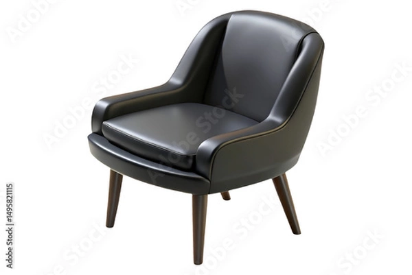 Fototapeta 3D Black Leather Armchair Isolated on Transparent Background PNG