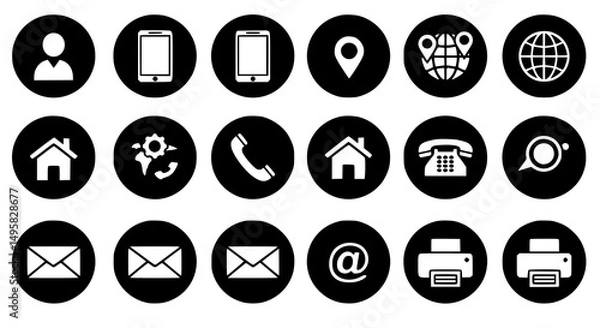 Obraz Contact Us Icons: Phone Email Address Location Web Social Media