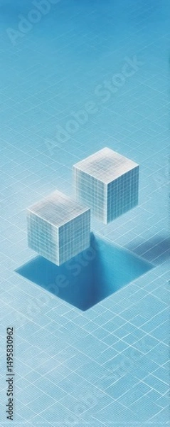 Fototapeta Metaverse Geometry Innovative Digital Spatial Design with Floating Isometric Cubes - Emerging Web3 Visual Branding and Immersive Technology Concept