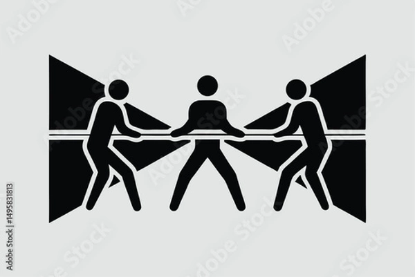 Fototapeta Silhouette of a group of people pulling a rope, vector illustration.