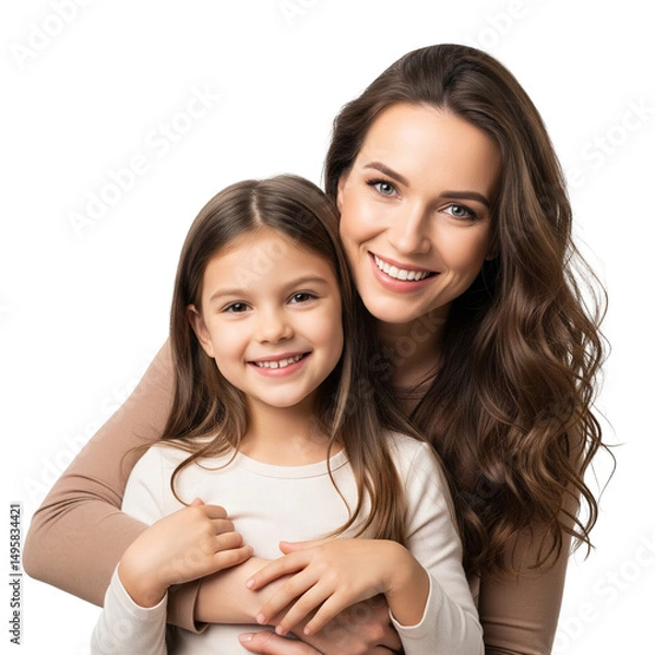 Fototapeta Happy Mother and Daughter – Smiling Family Portrait Isolated on Transparent Background, Parenting and Love Concept. Generative AI