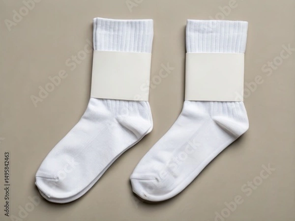 Fototapeta Blank Socks with Label Mockup. Two pairs of gray and white socks displayed on a neutral background.