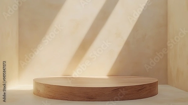 Fototapeta A sleek, polished podium in a minimalist environment with soft ambient lighting, leaving enough space around it for showcasing a luxury item