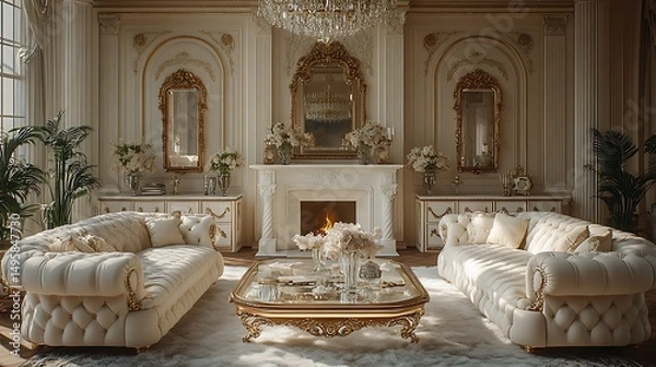 Obraz Luxurious interior with elegant sofa furniture and ornate decorations illuminated by ambient lighting photo