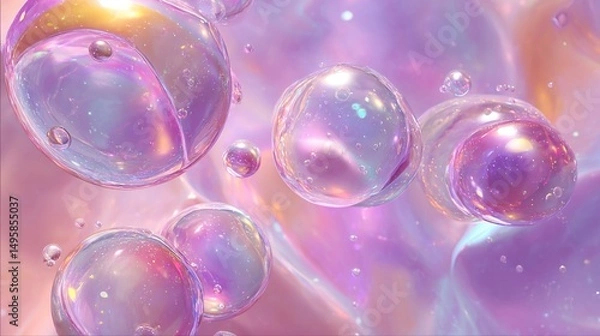 Fototapeta Abstract iridescent bubbles in soft pastel colors