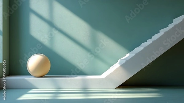 Fototapeta Modern minimalist aesthetic background featuring a geometric design and a sunlit ball high resolution photo