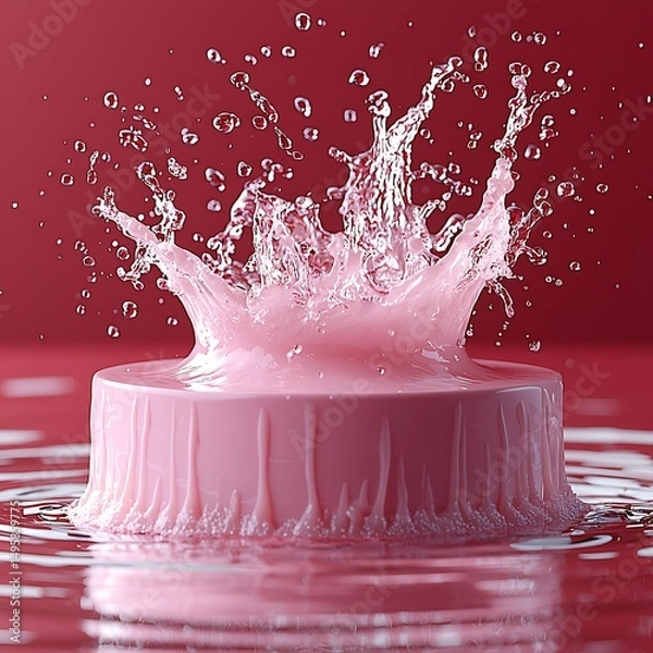 Fototapeta Showing a vibrant splash of pink liquid against a rich red backdrop High resolution photo