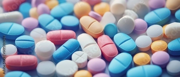 Fototapeta A Colorful Array of Pills and Capsules on a Surface